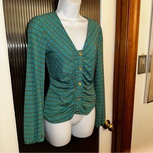 Michael Kors “Milos Blue” Ruched Long Sleeved Blouse- NWT!